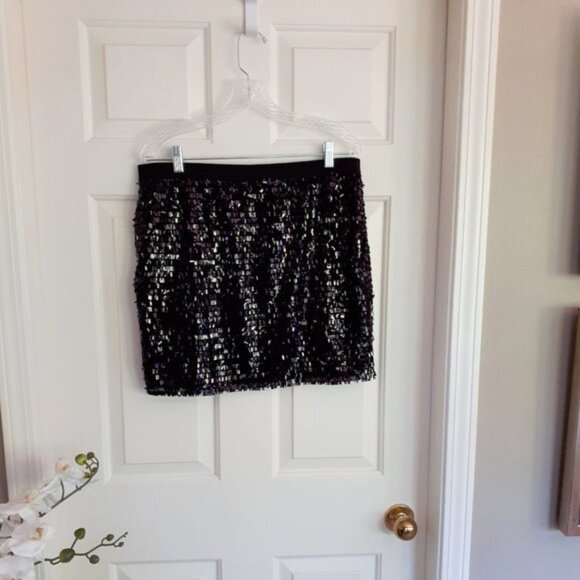 NWOT Joe Fresh black sequin mesh mini skirt XL - Picture 4 of 10